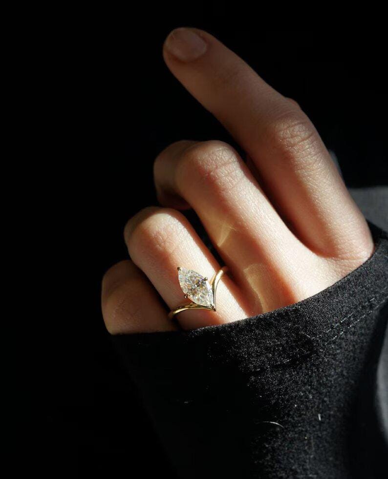 2 Ct Marquise Cut Moissanite Engagement Ring, Wedding Ring, Marquise Cut Ring, Elongated Marquise, Luxury Ring for Her - AuraJewelsCA