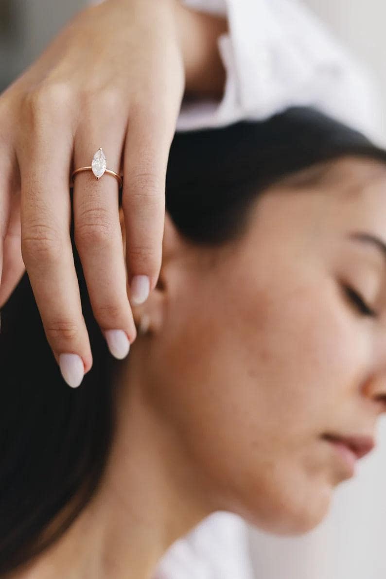 1 Ct Marquise Cut Moissanite Engagement Ring, Wedding Ring, Marquise Cut Ring, Elongated Marquise, Luxury Ring for Her - AuraJewelsCA
