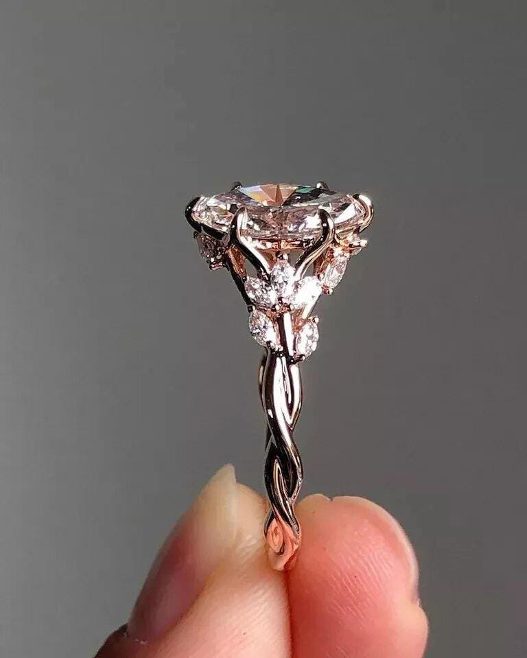 Floral Marquise Cut Moissanite Engagement Ring Vintage 14K Gold Moissanite Diamond Wedding Ring Nature Inspire Ring Promise Ring For Women - AuraJewelsCA