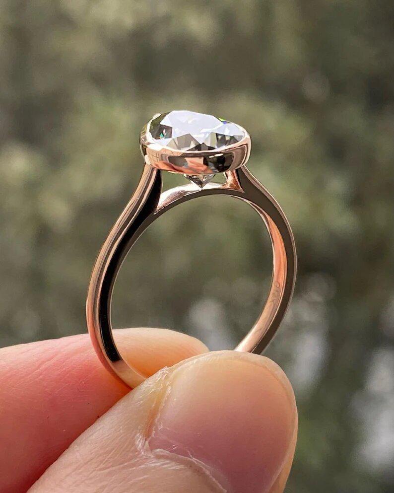 Grey 2 Ct Elongated Pear Cut Moissanite Engagement Ring , Pear Cut Ring, Moissanite Engagement Ring, Grey Pear Engagement Ring - AuraJewelsCA