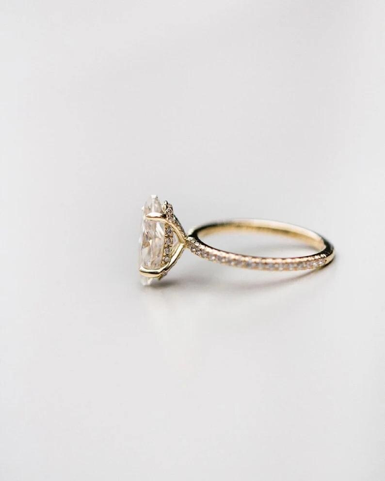 14k Solid White Gold Solitaire Ring-1.85 TC Marquise Cut Moissanite Wedding Ring-6 Claw Prongs-Invisible Halo-Proposal Ring-Anniversary Gift - AuraJewelsCA