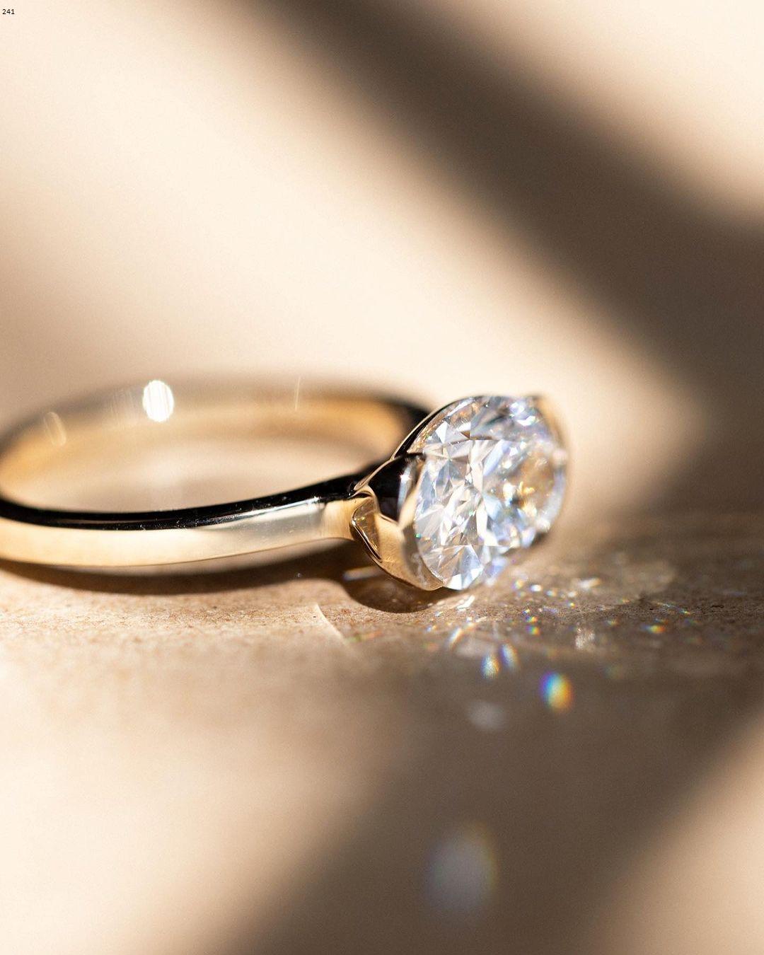 Bezel Set 1.50 Ct Oval Cut Moissanite Engagement Ring, Oval Cut Ring, Elongated Oval, Moissanite Engagement Ring, Ice Crushed Oval - AuraJewelsCA