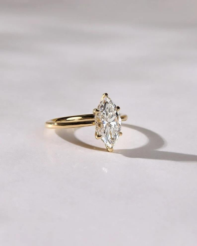 14k Solid Yellow Gold Marquise Cut Solitaire-2.5 CT Marquise Cut Moissanite Ring-Wedding Ring-Cathedral Band-6 Eagle Prongs-Anniversary Gift - AuraJewelsCA