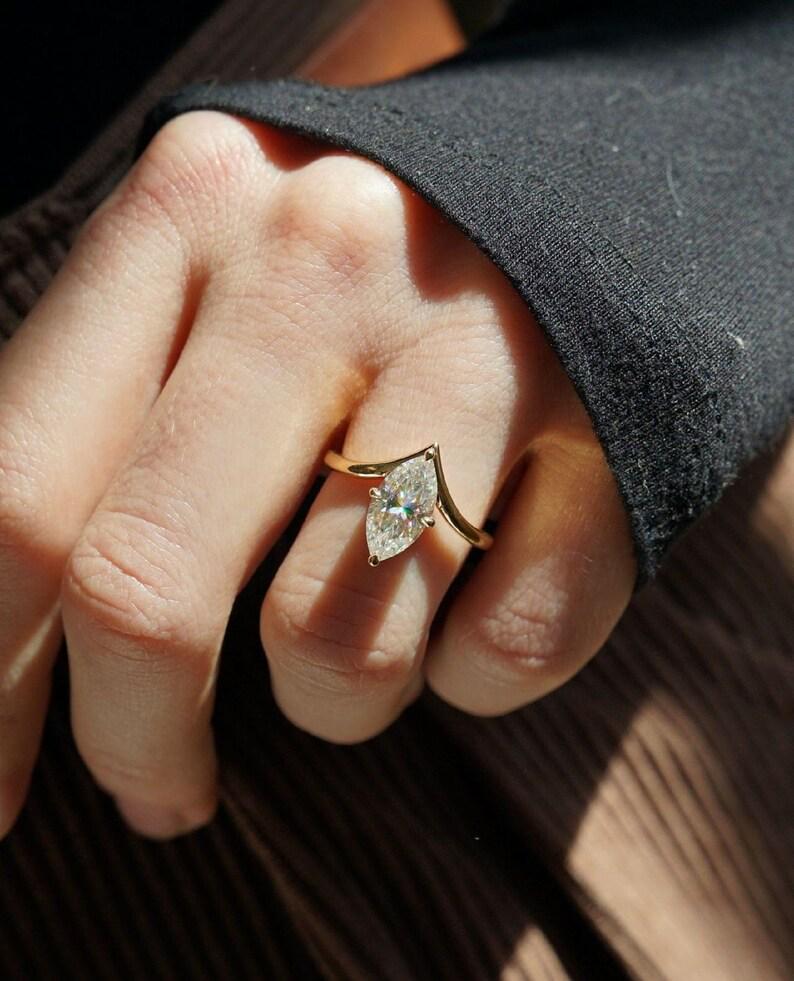 2 Ct Marquise Cut Moissanite Engagement Ring, Wedding Ring, Marquise Cut Ring, Elongated Marquise, Luxury Ring for Her - AuraJewelsCA