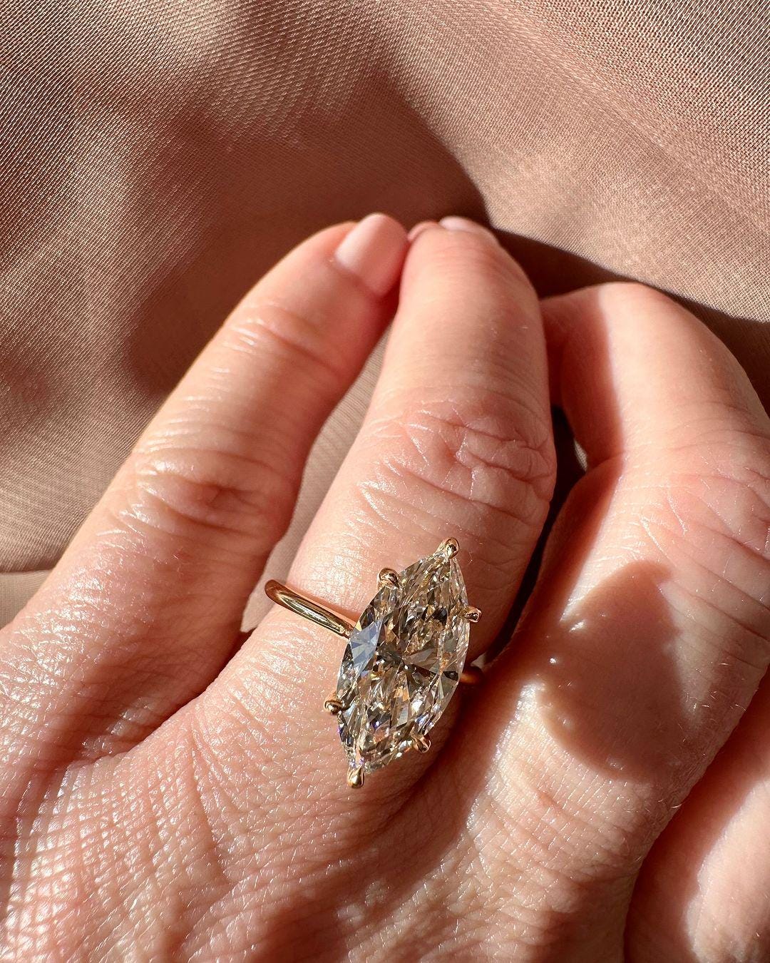 4.50 Ct Marquise Cut Moissanite Engagement Ring, Wedding Ring, Marquise Cut Ring, Elongated Marquise, Hidden Halo Ring for Her - AuraJewelsCA