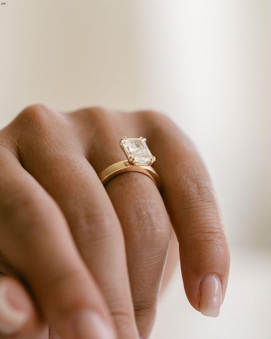 Double Prong 2 Ct Radiant Cut Moissanite Engagement Ring, Crushed Ice Radiant Cut Ring, Elongated Radiant, Solitaire Ring - AuraJewelsCA