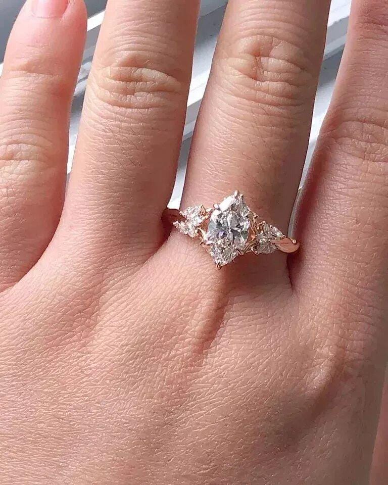 Floral Marquise Cut Moissanite Engagement Ring Vintage 14K Gold Moissanite Diamond Wedding Ring Nature Inspire Ring Promise Ring For Women - AuraJewelsCA