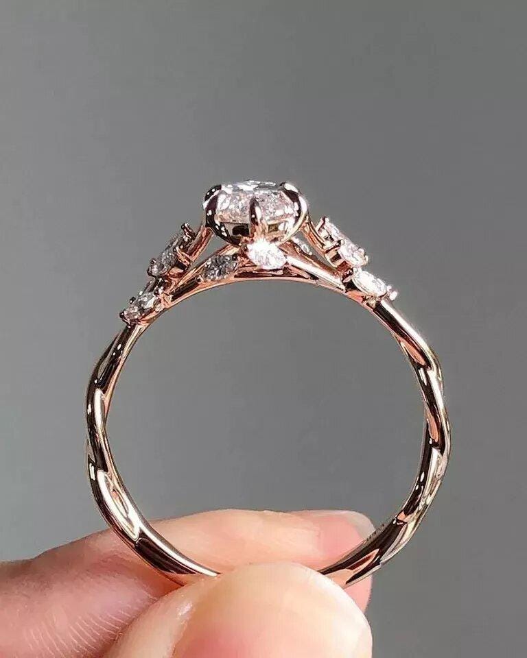 Floral Marquise Cut Moissanite Engagement Ring Vintage 14K Gold Moissanite Diamond Wedding Ring Nature Inspire Ring Promise Ring For Women - AuraJewelsCA