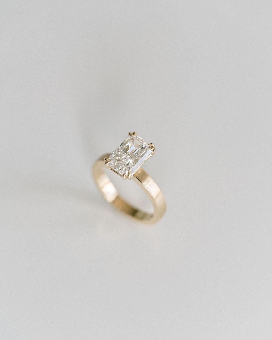 Double Prong 2 Ct Radiant Cut Moissanite Engagement Ring, Crushed Ice Radiant Cut Ring, Elongated Radiant, Solitaire Ring - AuraJewelsCA