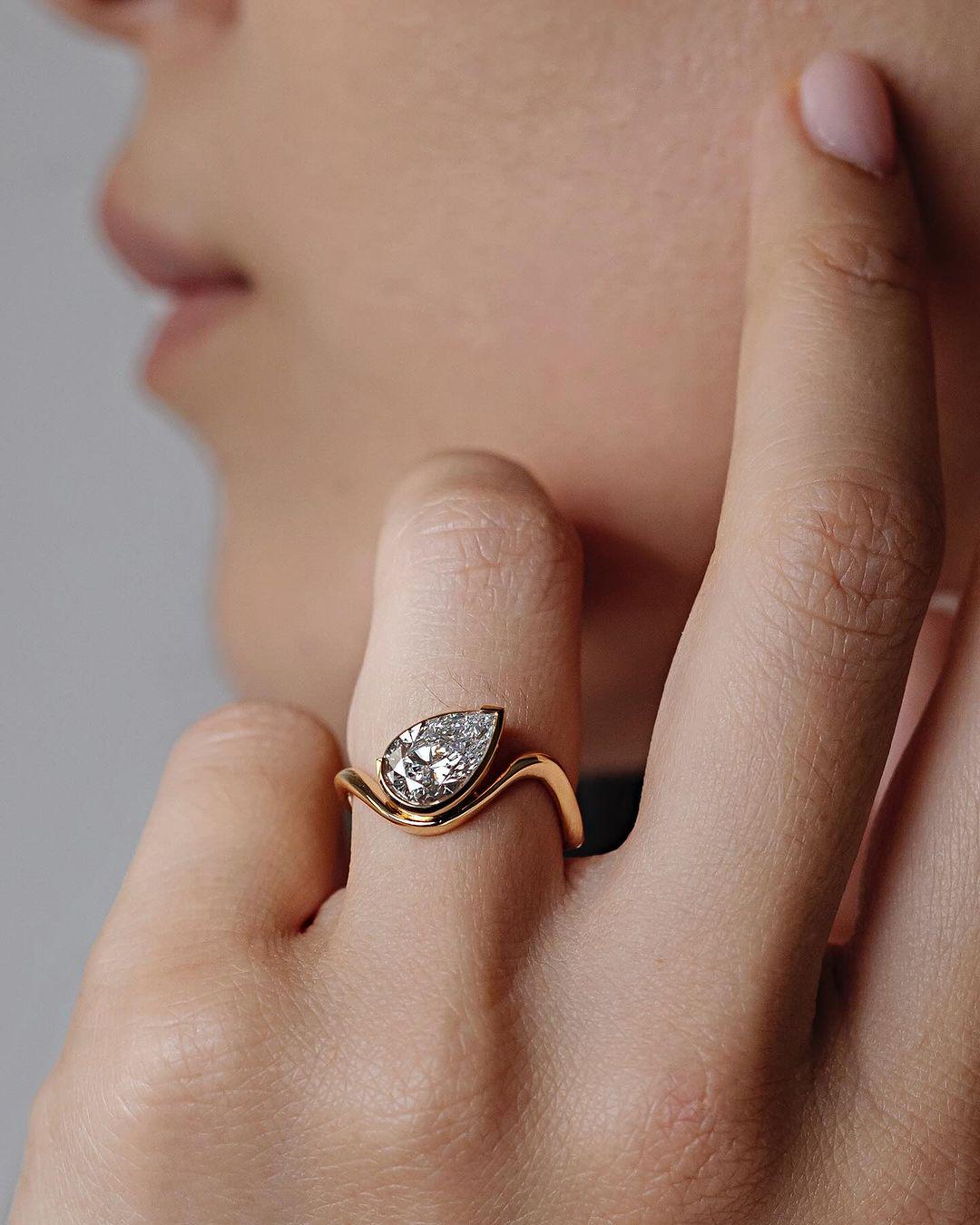 1.50 Ct Marquise Cut Moissanite Engagement Ring, Wedding Ring, Marquise Cut Ring, Elongated Marquise, Bezel Set Ring - AuraJewelsCA