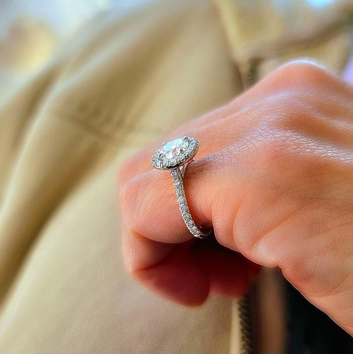 1.50 CT Engagement Ring, Round Halo Ring, Wedding Ring, Round Cut Ring, Promise Ring, Diamond Simulant, Sterling Silver - AuraJewelsCA