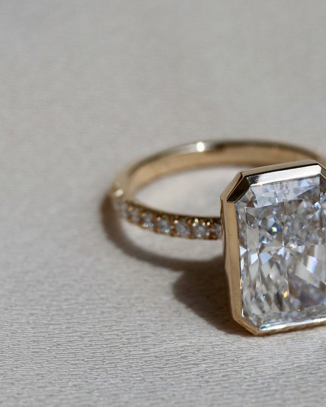 Bezel Set 2.50 Ct Radiant Cut Moissanite Engagement Ring, Crushed Ice Radiant Cut Ring, Elongated Radiant, Solitaire Ring - AuraJewelsCA