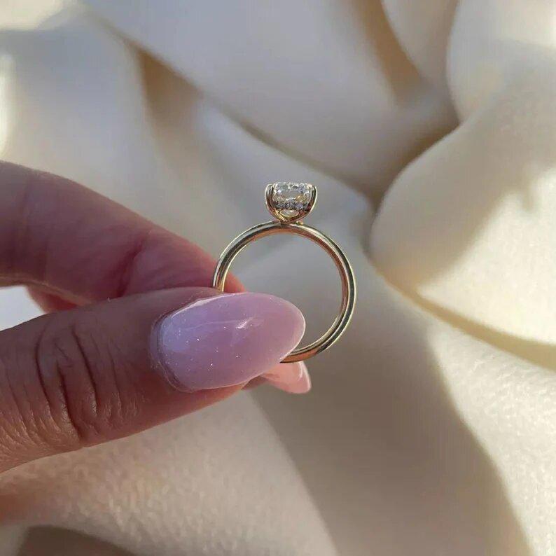 3.25 CT Elongated Radiant Cut Moissanite Ring_Solitaire Ring_14k Solid Yellow Gold_Hidden Halo_Minimalist Gold Jewelry_Lovely Gift For Bride - AuraJewelsCA