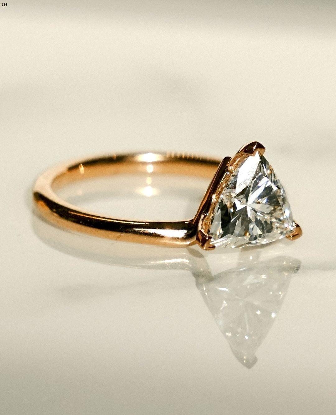 1.56 Ct Trillion Cut Moissanite Engagement Ring, Trillion Cut Engagement Ring, Trillion Bezel Set Ring - AuraJewelsCA