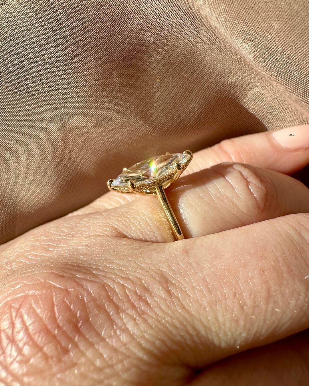 4.50 Ct Marquise Cut Moissanite Engagement Ring, Wedding Ring, Marquise Cut Ring, Elongated Marquise, Hidden Halo Ring for Her - AuraJewelsCA