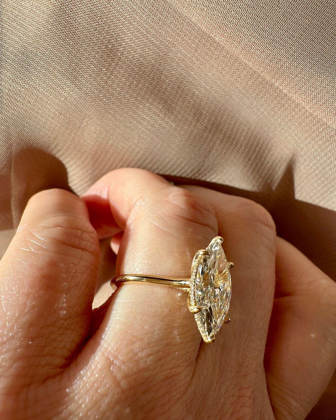 4.50 Ct Marquise Cut Moissanite Engagement Ring, Wedding Ring, Marquise Cut Ring, Elongated Marquise, Hidden Halo Ring for Her - AuraJewelsCA
