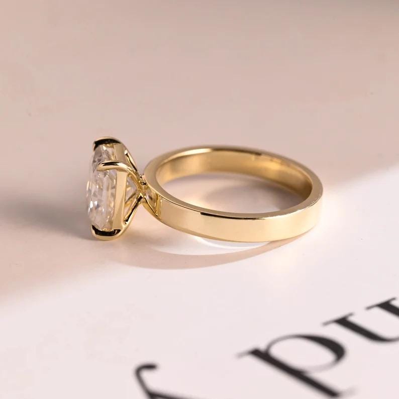 Radiant Moissanite Engagement Ring, 18K Solid Gold 3mm Wide Band Bridal Ring, Promise Ring, Proposal Ring, Anniversary/ Birthday Gift - AuraJewelsCA