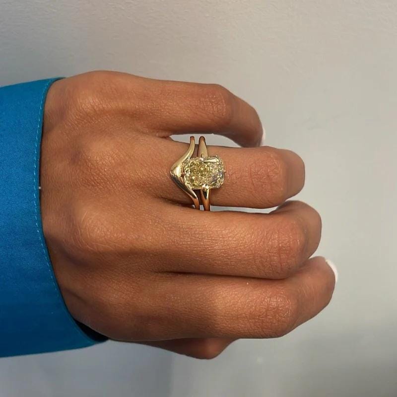 3.0CT Fancy Yellow Radiant Cut Moissanite Diamond Engagement Ring 10/14/18K Gold Set With Claw Setting Wedding , Anniversary Ring For Her - AuraJewelsCA