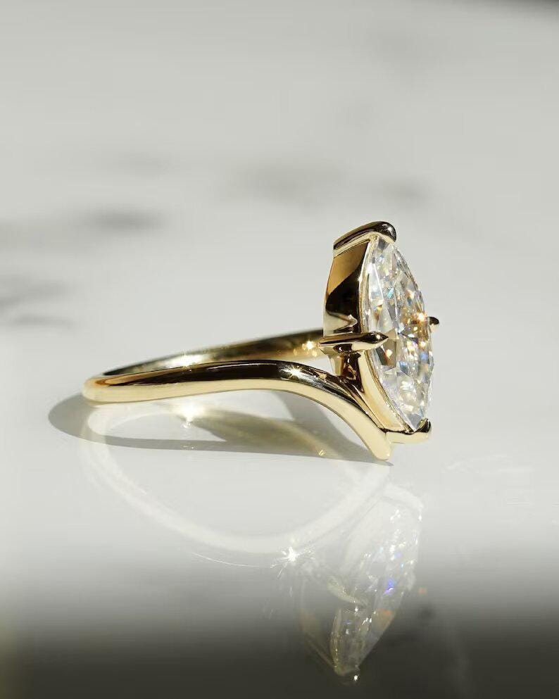 2 Ct Marquise Cut Moissanite Engagement Ring, Wedding Ring, Marquise Cut Ring, Elongated Marquise, Luxury Ring for Her - AuraJewelsCA