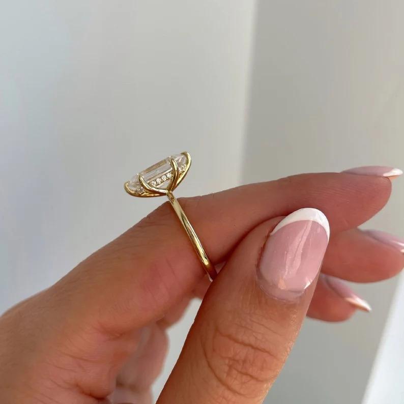 Antique 3.1 CT Dutch Marquise Cut Moissanite Solitaire 14k Solid Yellow Gold Handmade Hidden Halo Ring Gorgeous 6 Claws Wedding Jewelry/Gift - AuraJewelsCA