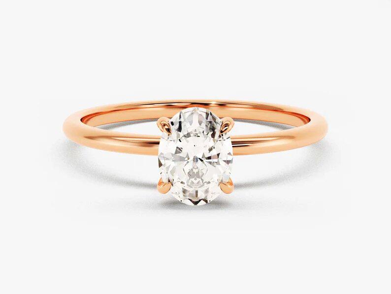 1 CT - 1.5 CT - 2 CT Oval Cut Moissanite Engagement Ring / 14k Solid Gold Engagement Ring / 4-Prong Solitaire Oval Moissanite Ring - AuraJewelsCA