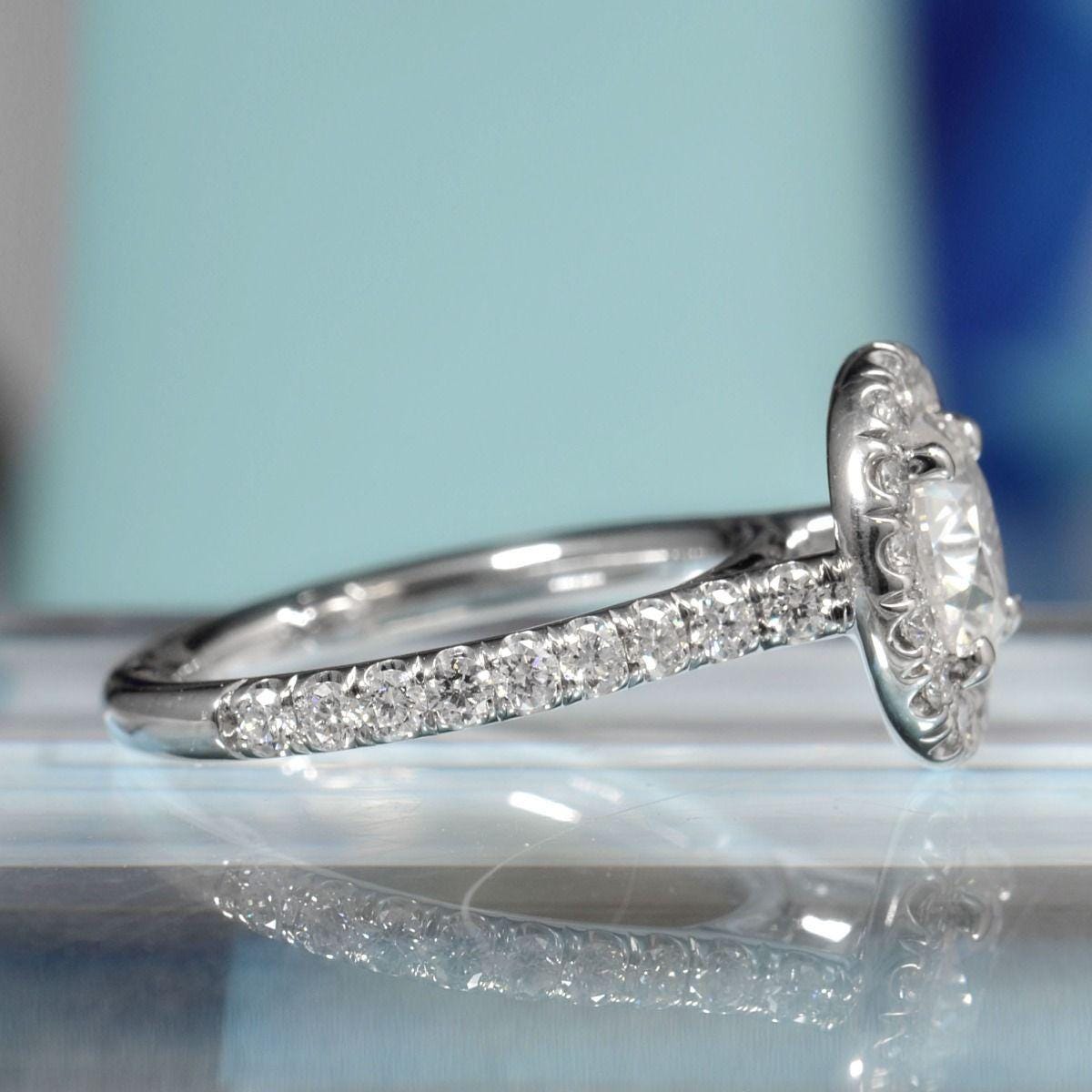 1.50 CT Engagement Ring, Round Halo Ring, Wedding Ring, Round Cut Ring, Promise Ring, Diamond Simulant, Sterling Silver - AuraJewelsCA