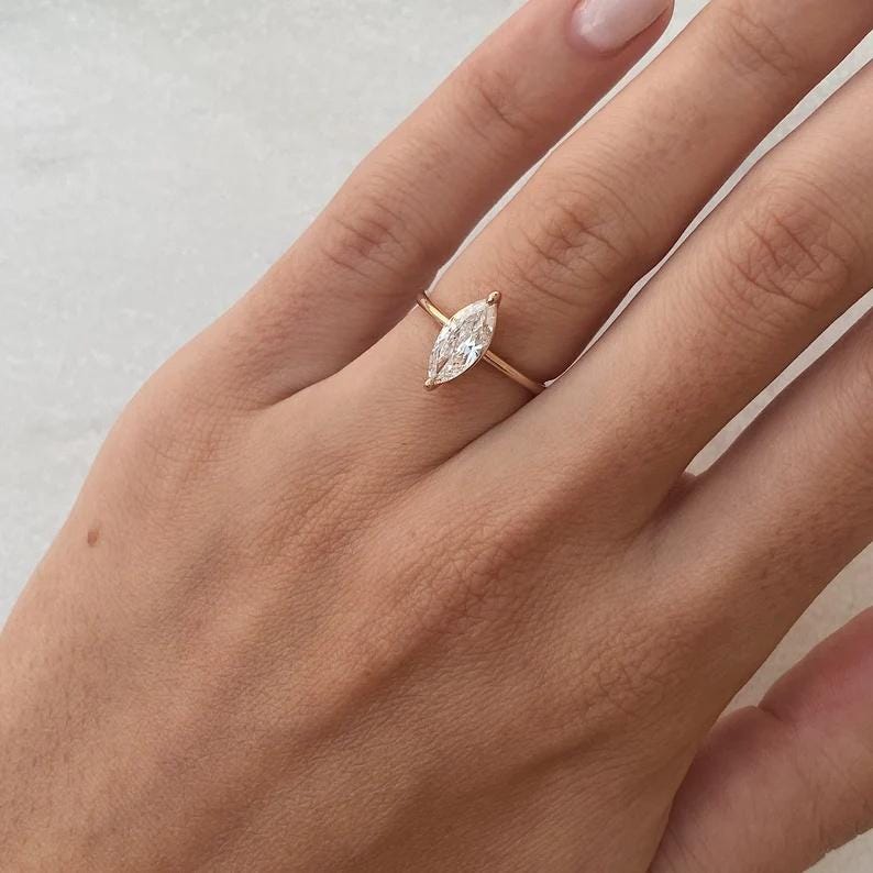 1 Ct Marquise Cut Moissanite Engagement Ring, Wedding Ring, Marquise Cut Ring, Elongated Marquise, Luxury Ring for Her - AuraJewelsCA