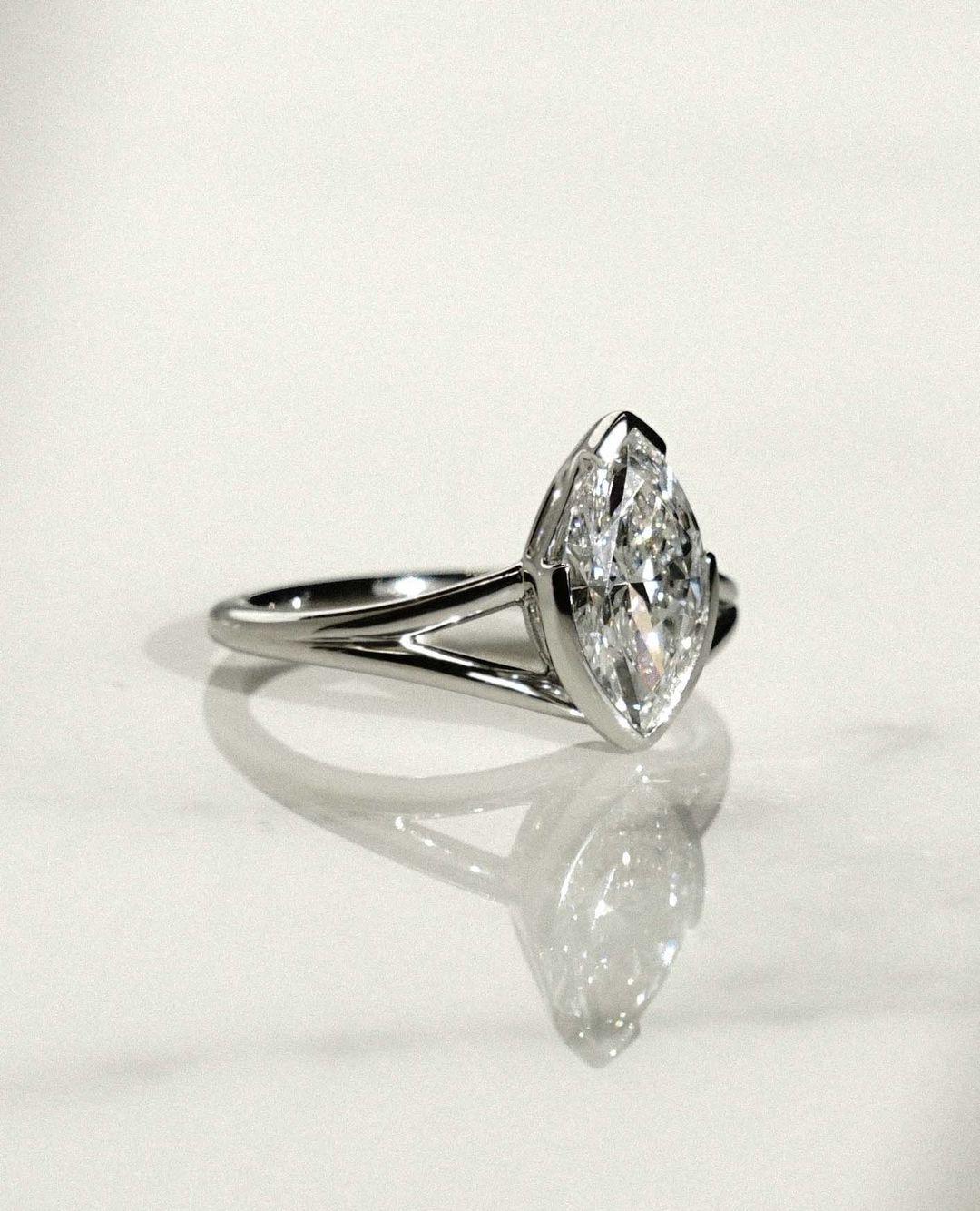 Bezel Set 1.50 Ct Marquise Cut Moissanite Engagement Ring, Wedding Ring, Marquise Cut Ring, Elongated Marquise, Bezel Set Ring - AuraJewelsCA