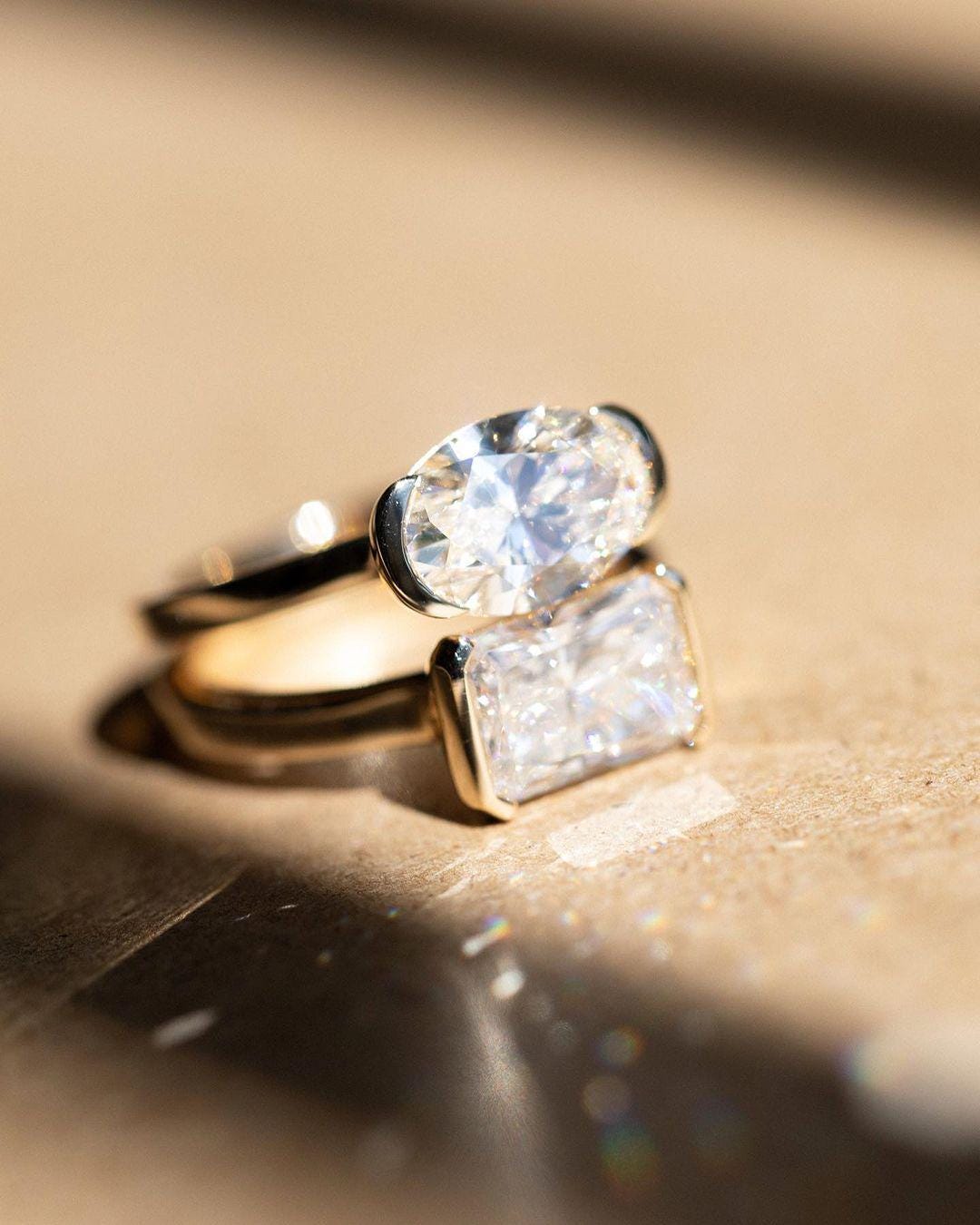 Bezel Set 1.50 Ct Oval Cut Moissanite Engagement Ring, Oval Cut Ring, Elongated Oval, Moissanite Engagement Ring, Ice Crushed Oval - AuraJewelsCA