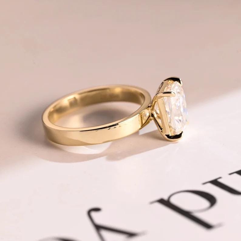Radiant Moissanite Engagement Ring, 18K Solid Gold 3mm Wide Band Bridal Ring, Promise Ring, Proposal Ring, Anniversary/ Birthday Gift - AuraJewelsCA
