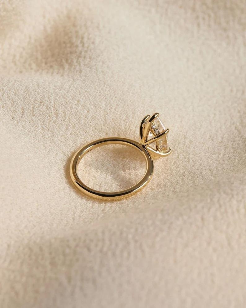 Antique 3.1 CT Dutch Marquise Cut Moissanite Solitaire 14k Solid Yellow Gold Handmade Hidden Halo Ring Gorgeous 6 Claws Wedding Jewelry/Gift - AuraJewelsCA