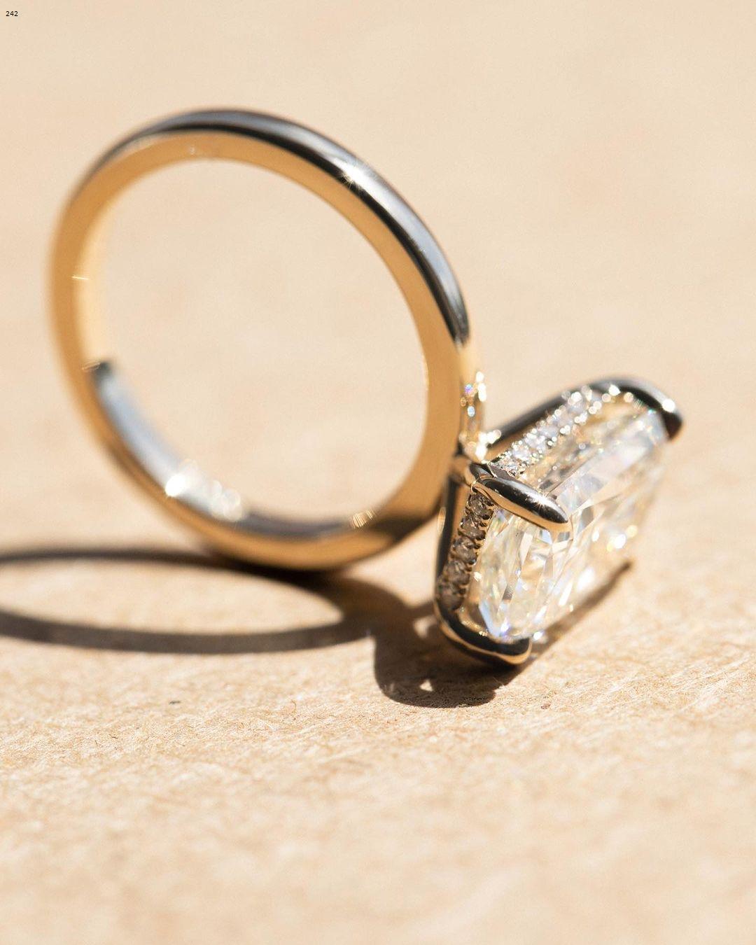 4 Ct Radiant Cut Moissanite Hidden Halo Ring • 14k Solid Yellow Gold •Claws Prong • Half Eternity Band • Handmade Diamond Ring/Gifts - AuraJewelsCA