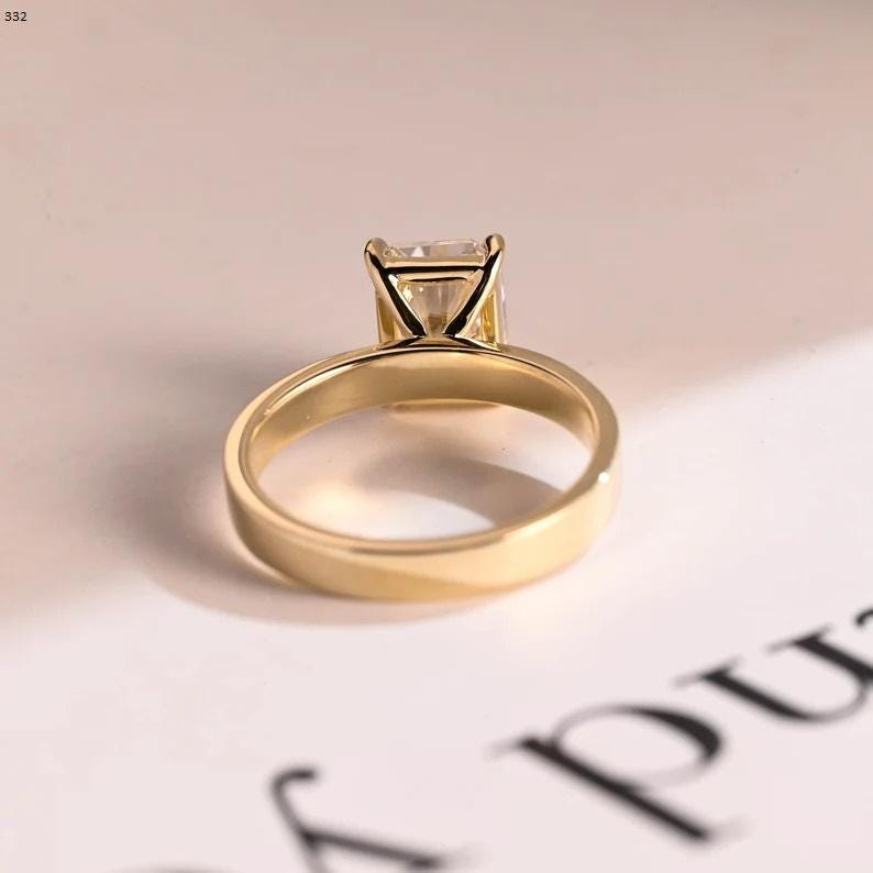 Radiant Moissanite Engagement Ring, 18K Solid Gold 3mm Wide Band Bridal Ring, Promise Ring, Proposal Ring, Anniversary/ Birthday Gift - AuraJewelsCA