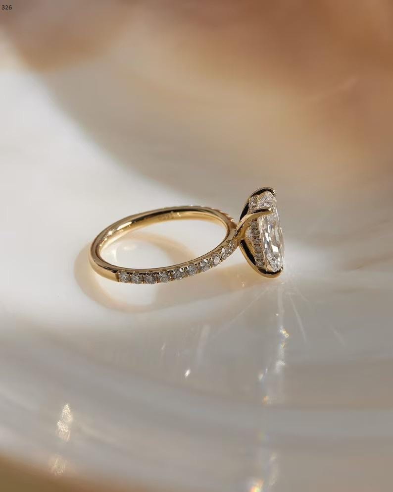 Elongated 3 CT Radiant Cut Moissanite Engagement Ring, Solitaire Wedding Ring, Hidden Halo Ring, Half Eternity Ring, Anniversary Gifts/Ring - AuraJewelsCA