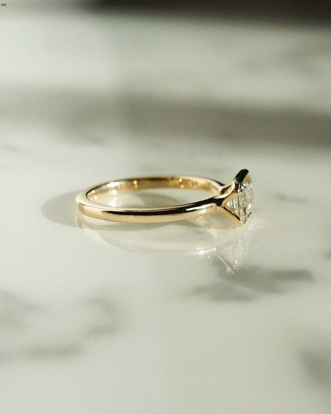 Half Bezel Set 1.75 Ct Radiant Cut Moissanite Engagement Ring, Crushed Ice Radiant Cut Ring, Elongated Radiant, Bezel Set Solitaire Ring - AuraJewelsCA