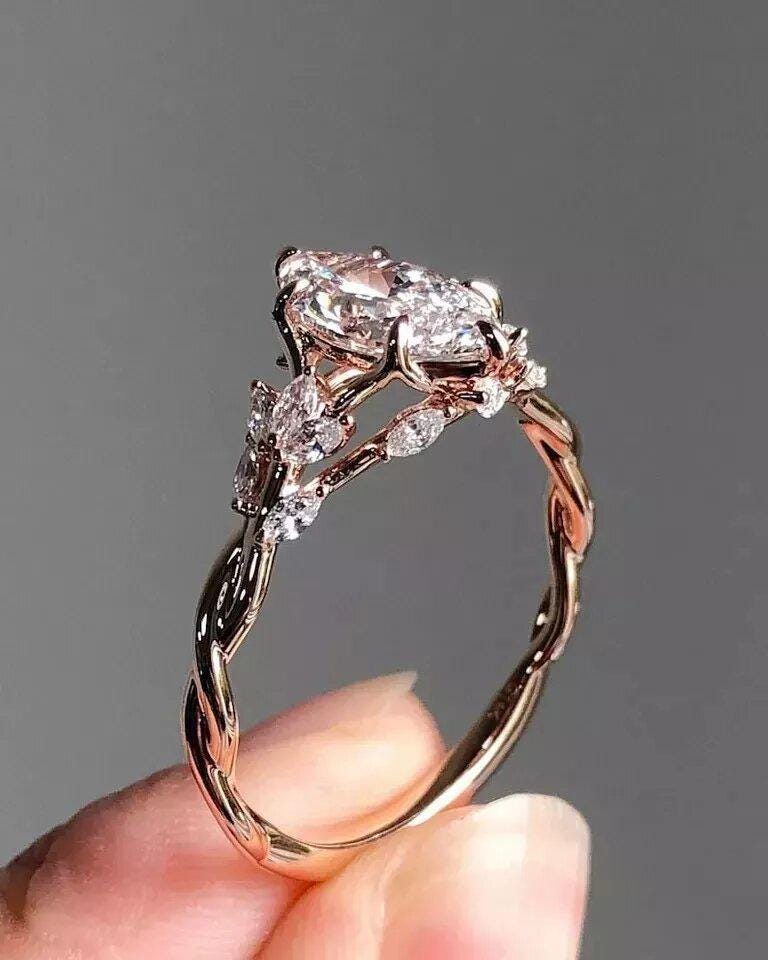Floral Marquise Cut Moissanite Engagement Ring Vintage 14K Gold Moissanite Diamond Wedding Ring Nature Inspire Ring Promise Ring For Women - AuraJewelsCA