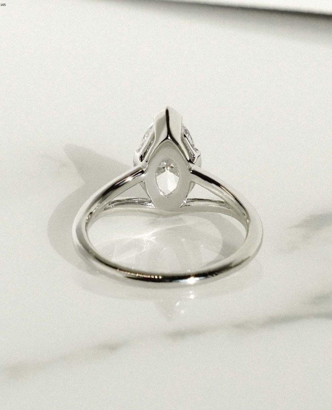 Bezel Set 1.50 Ct Marquise Cut Moissanite Engagement Ring, Wedding Ring, Marquise Cut Ring, Elongated Marquise, Bezel Set Ring - AuraJewelsCA
