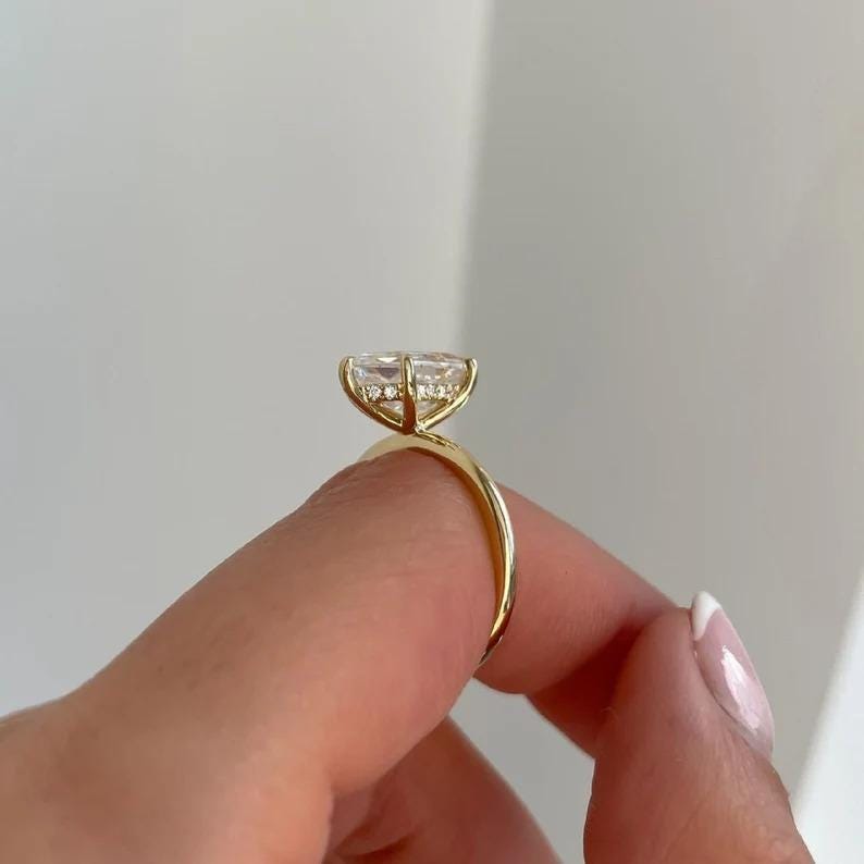 Antique 3.1 CT Dutch Marquise Cut Moissanite Solitaire 14k Solid Yellow Gold Handmade Hidden Halo Ring Gorgeous 6 Claws Wedding Jewelry/Gift - AuraJewelsCA