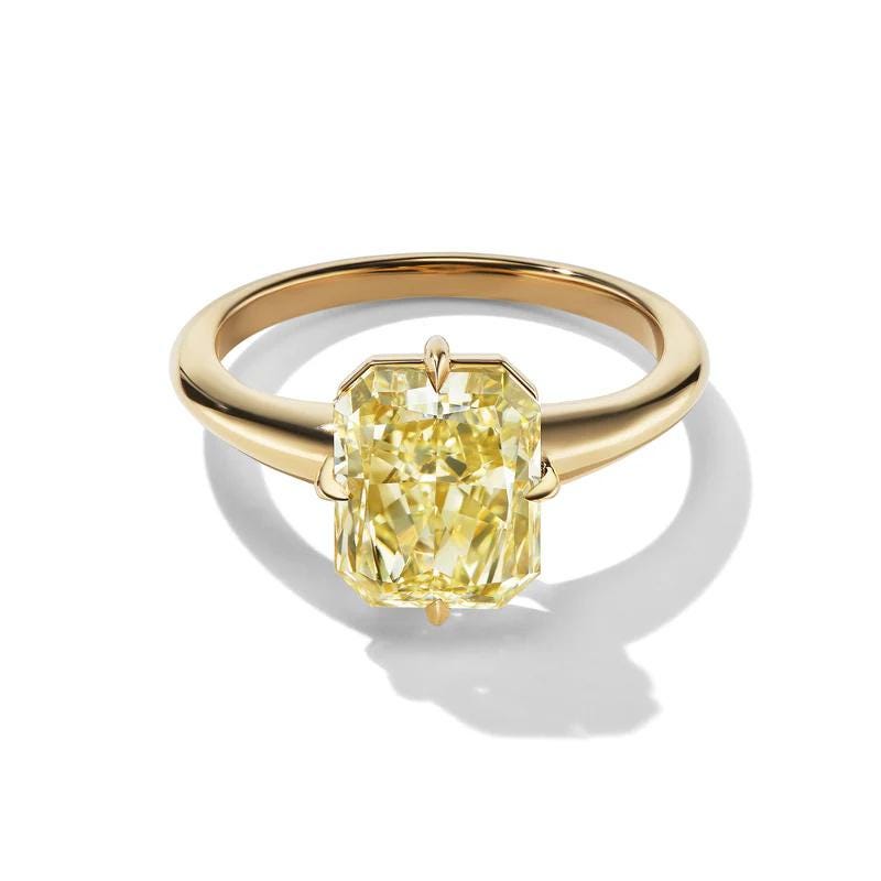 3.0CT Fancy Yellow Radiant Cut Moissanite Diamond Engagement Ring 10/14/18K Gold Set With Claw Setting Wedding , Anniversary Ring For Her - AuraJewelsCA