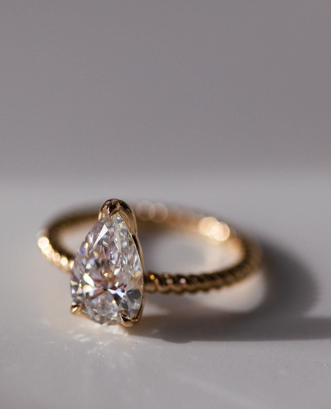 14k Solid Yellow Gold Teardrop Solitaire,Side Floating Basket Set Pear Cut Ring,Wedding Proposal Ring,Engagement Ring,Handmade Jewelry Gifts - AuraJewelsCA