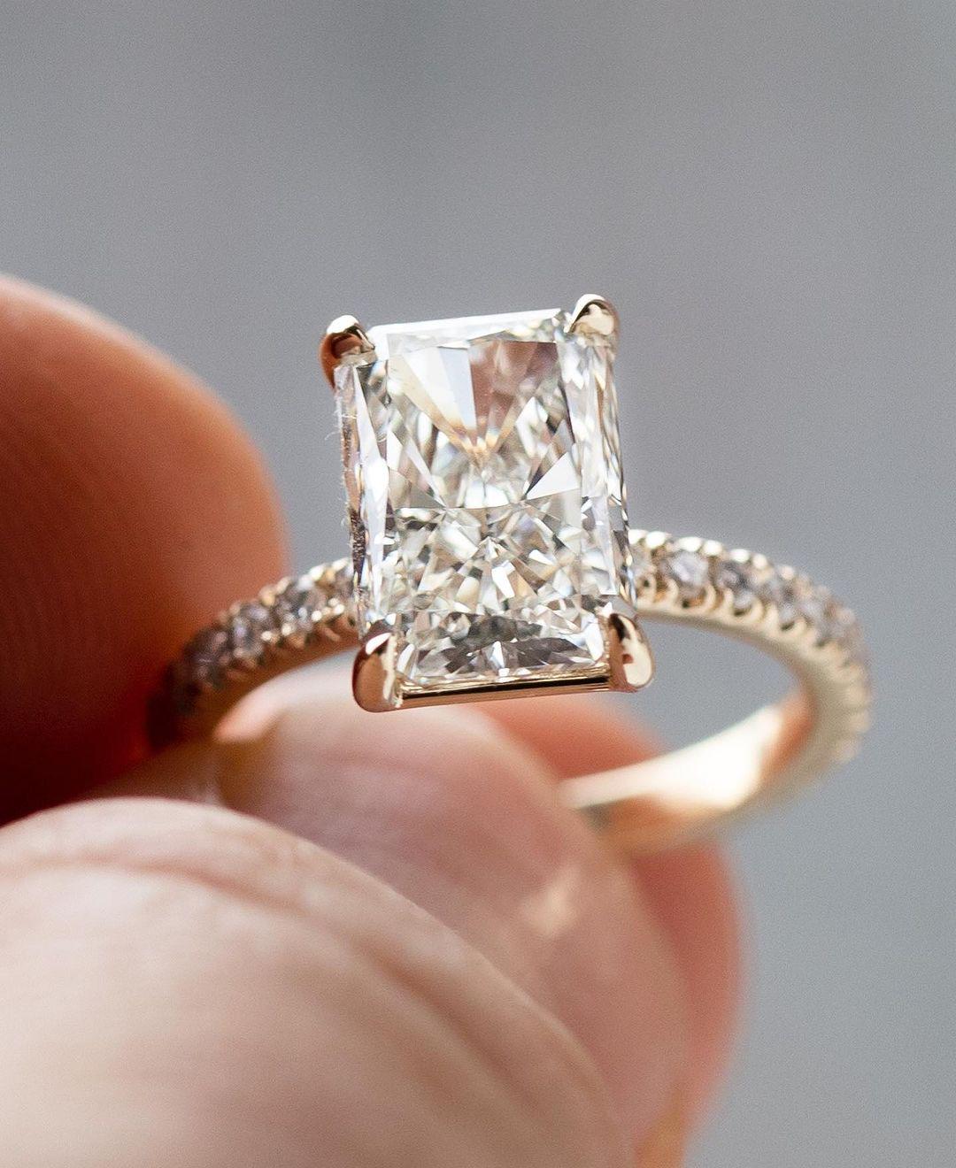 Minimalist 3.50 CT Crushed Ice Radiant Cut Moissanite Ring,14k Solid Yellow Gold,3/4 Eternity Paves Band,Proposal Ring,Anniversary Ring/Gift - AuraJewelsCA