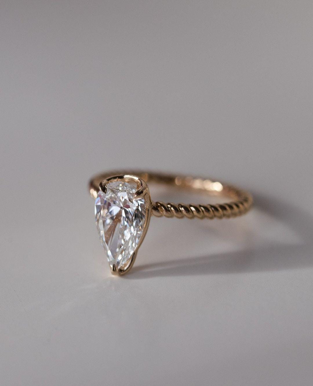 14k Solid Yellow Gold Teardrop Solitaire,Side Floating Basket Set Pear Cut Ring,Wedding Proposal Ring,Engagement Ring,Handmade Jewelry Gifts - AuraJewelsCA