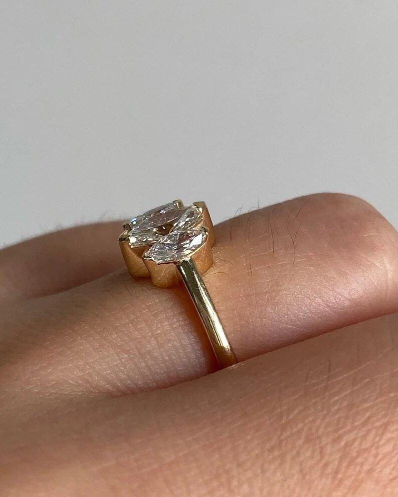 1.50 CT Marquise Cut Moissanite Engagement Ring-14k Solid Gold Three Stone Ring-Bridal Promise Ring-Art Deco Anniversary Gifts/Ring For Her - AuraJewelsCA