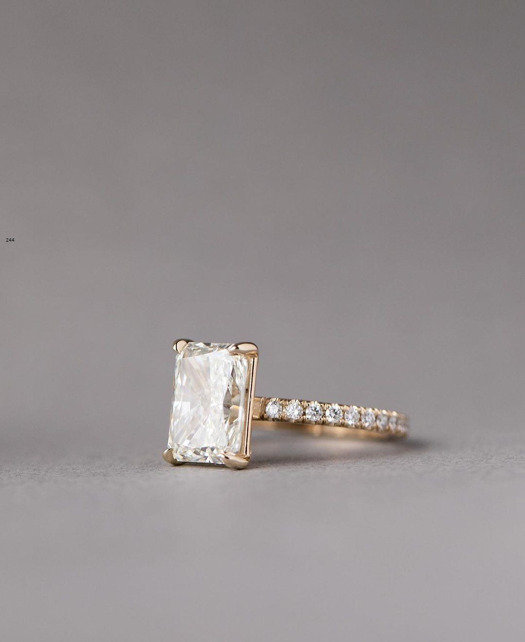 Minimalist 3.50 CT Crushed Ice Radiant Cut Moissanite Ring,14k Solid Yellow Gold,3/4 Eternity Paves Band,Proposal Ring,Anniversary Ring/Gift - AuraJewelsCA