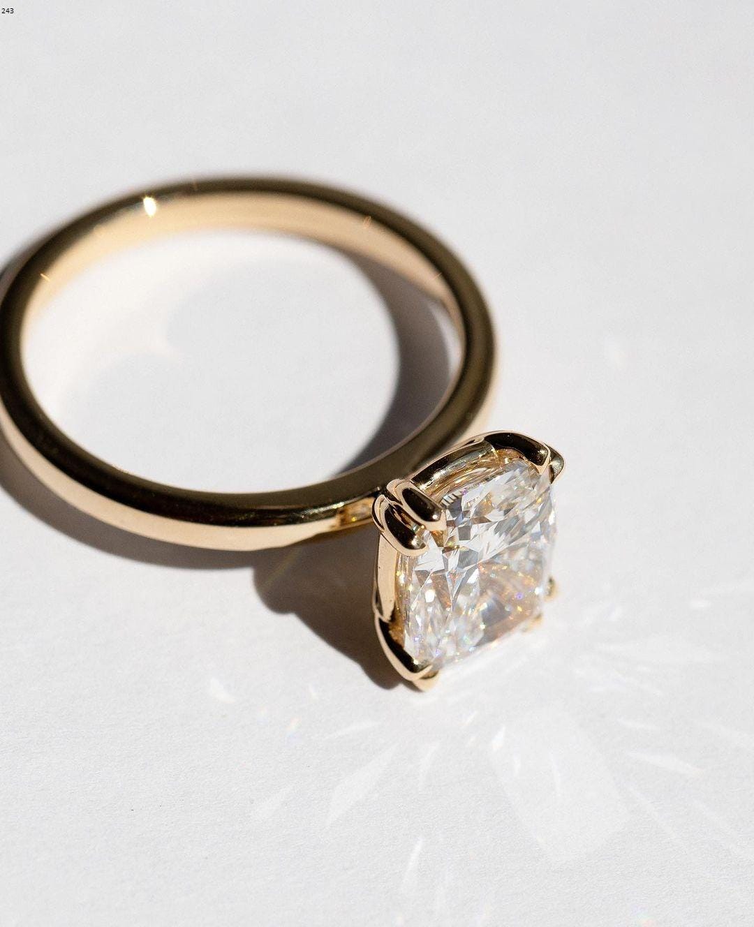 Art Deco 3.50 CT Elongated Cushion Cut Solitaire,14k Solid Yellow Gold,Engagement Ring,4 Double Claw Prongs,1.8 MM solitaire Band,In Fashion - AuraJewelsCA