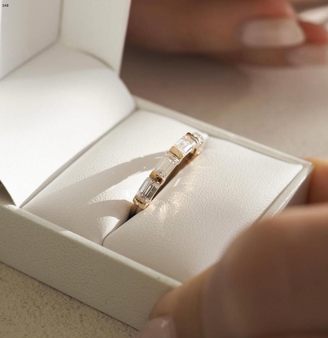 Dainty Baguette Stacking Ring, Gold Minimalist Ring, Moissanite Ring, Thin Ring, Gift for Her, Delicate Solid 14K white gold wedding band - AuraJewelsCA