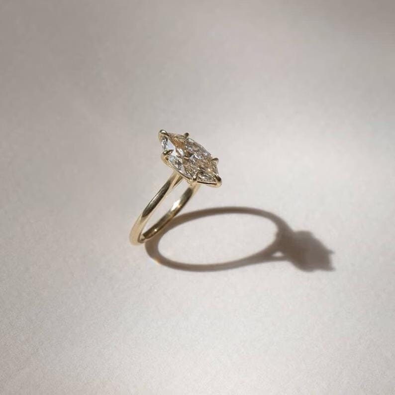 14k Solid Yellow Gold Marquise Cut Solitaire-1.5 CT Marquise Cut Moissanite Ring-Wedding Ring-Cathedral Band-6 Eagle Prongs-Anniversary Gift - AuraJewelsCA
