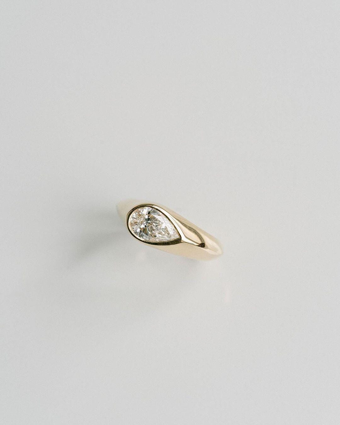 Bezel Set 1 Ct Elongated Pear Cut Moissanite Engagement Ring , Pear Cut Ring, Moissanite Engagement Ring, Pear Engagement Ring - AuraJewelsCA