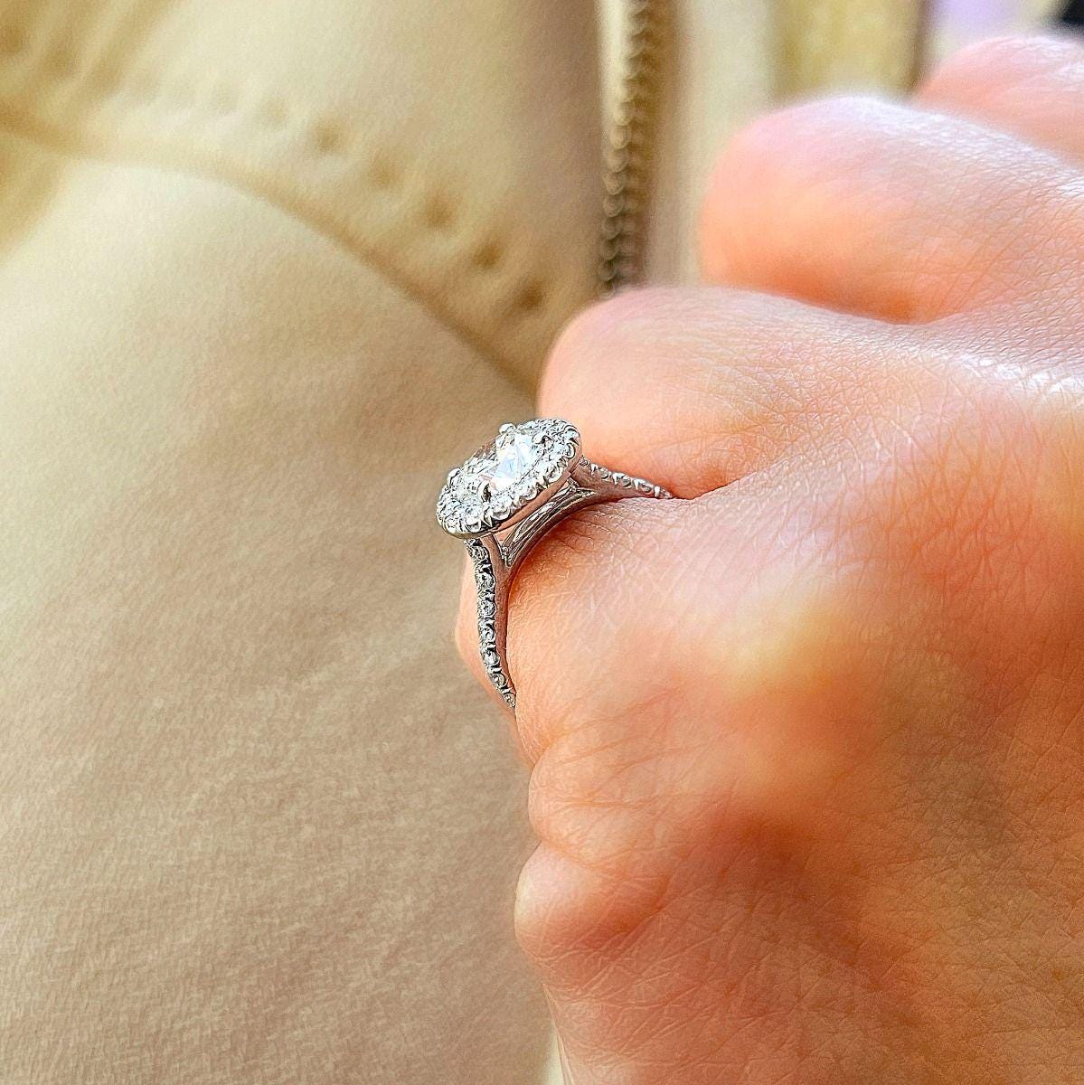 1.50 CT Engagement Ring, Round Halo Ring, Wedding Ring, Round Cut Ring, Promise Ring, Diamond Simulant, Sterling Silver - AuraJewelsCA