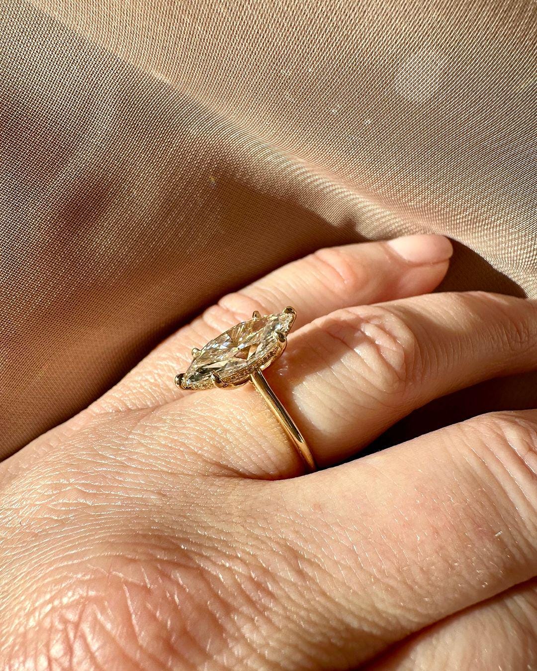 4.50 Ct Marquise Cut Moissanite Engagement Ring, Wedding Ring, Marquise Cut Ring, Elongated Marquise, Hidden Halo Ring for Her - AuraJewelsCA
